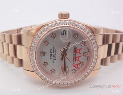 Clone Rolex Datejust Watch Rose Gold Diamond Bezel Silver Face